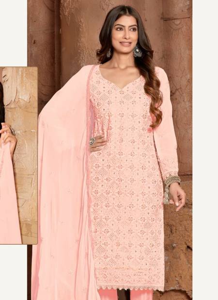 Light Pink Colour RAMSHA LAKHNAVI 1 NX Festive Wear Georgette Heavy Designer Salwar Suit Collection 1-B